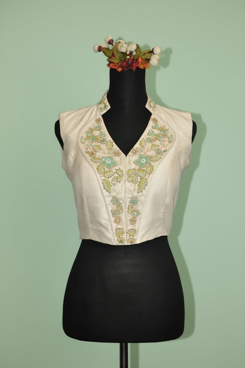 DINI's IVORY MINT BOTANICAL BLOUSE