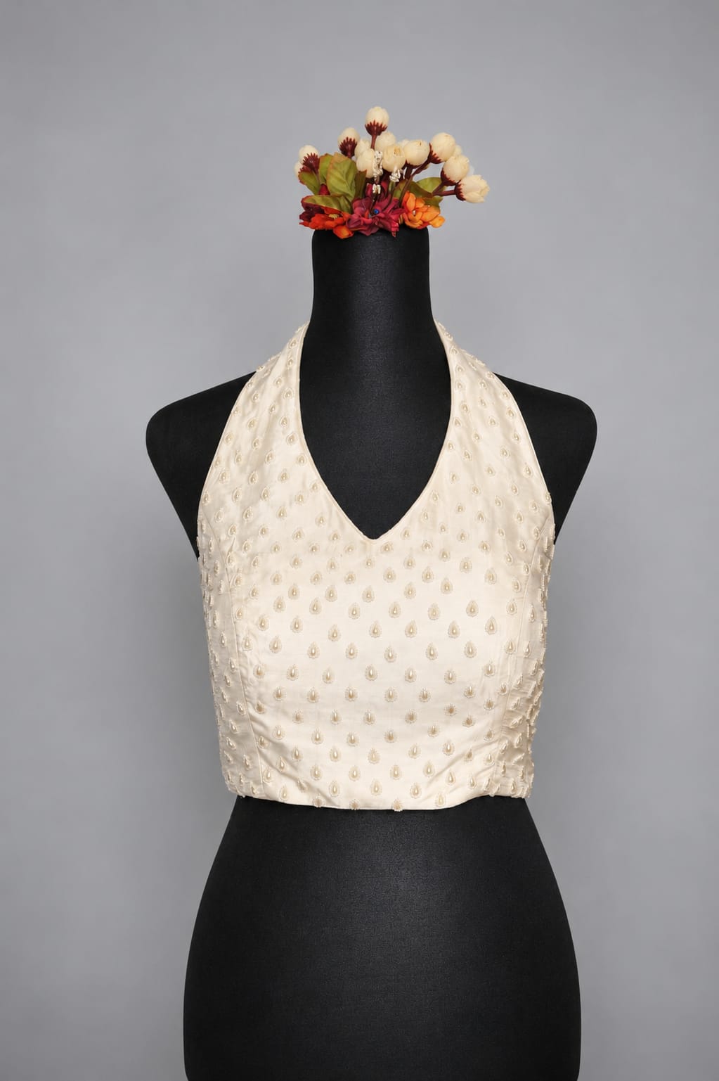 DINI's PEARL RAIN DROP SILK HALTER BLOUSE