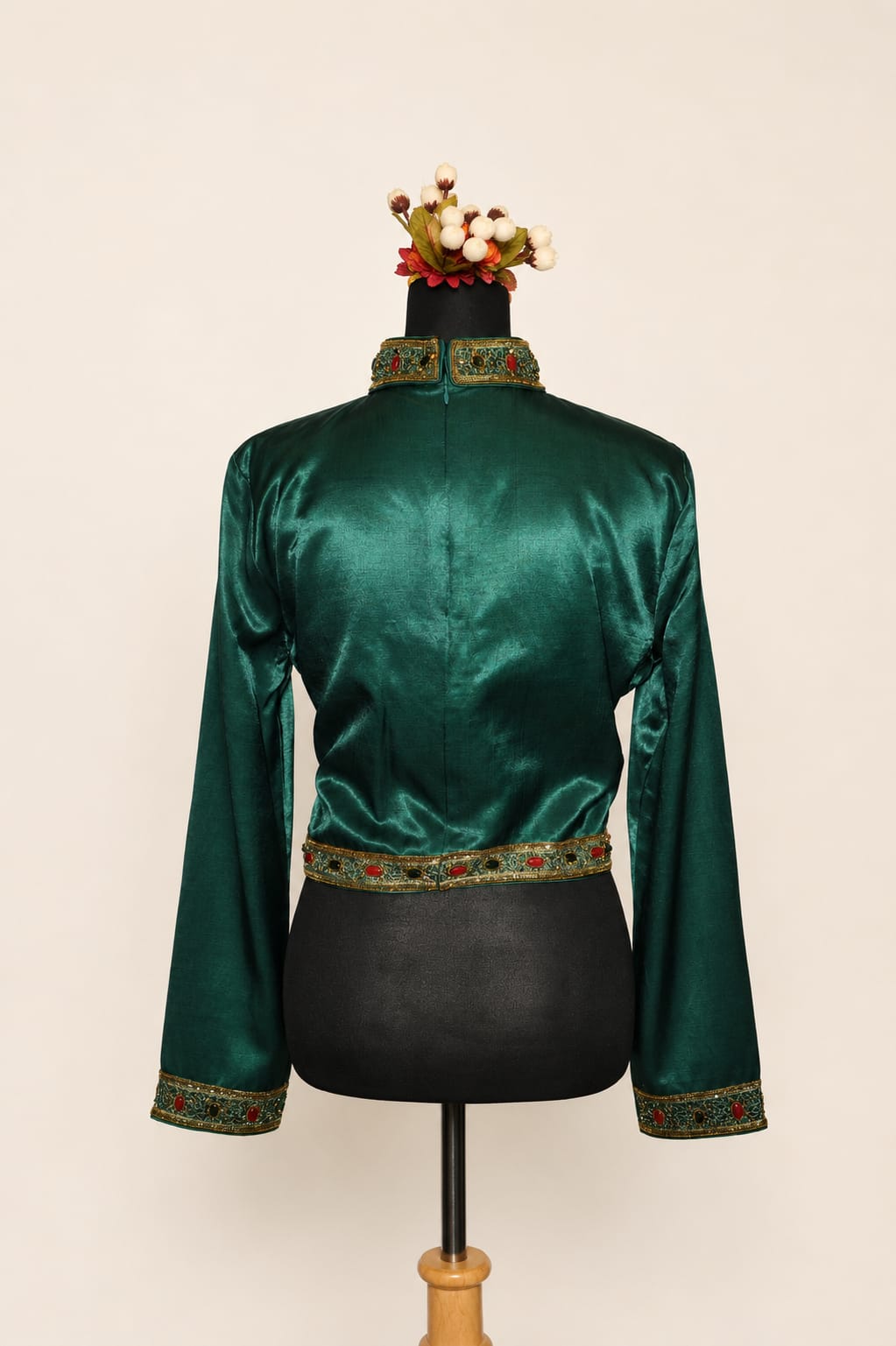 DINI's JEWELLED HIGH COLLAR EMERALD BLOUSE