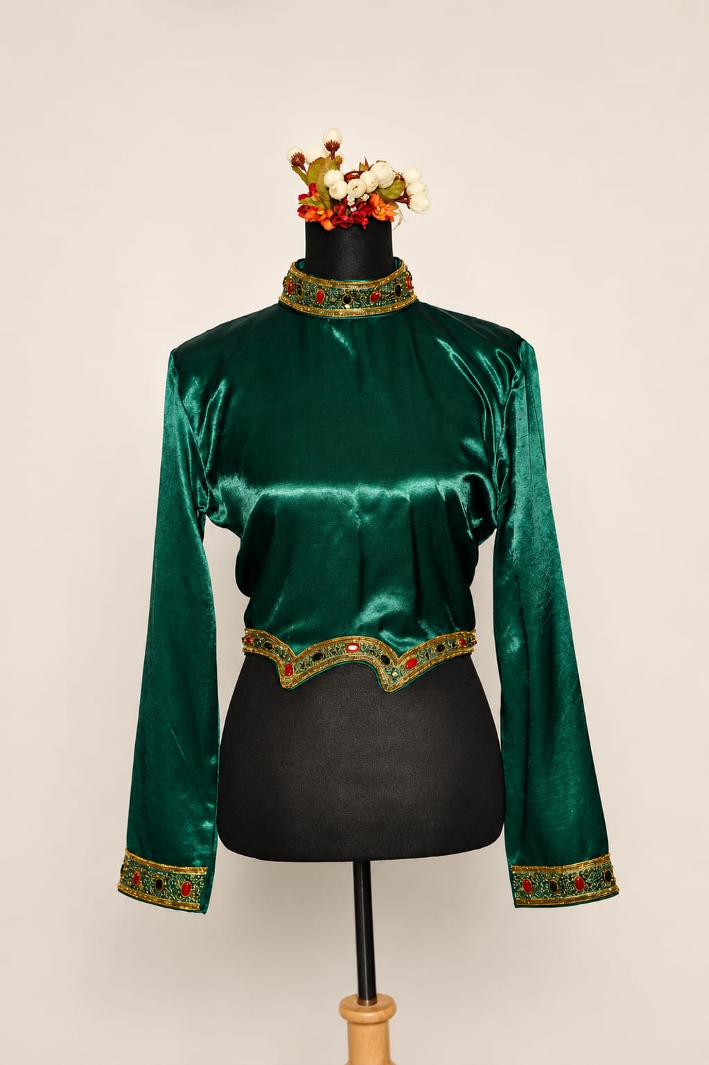 DINI's JEWELLED HIGH COLLAR EMERALD BLOUSE