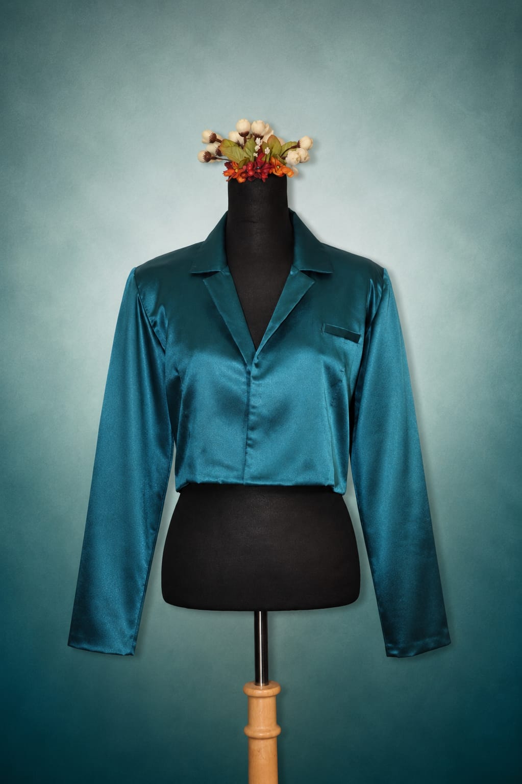 DINI's PEACOCK TEAL SATIN CROP