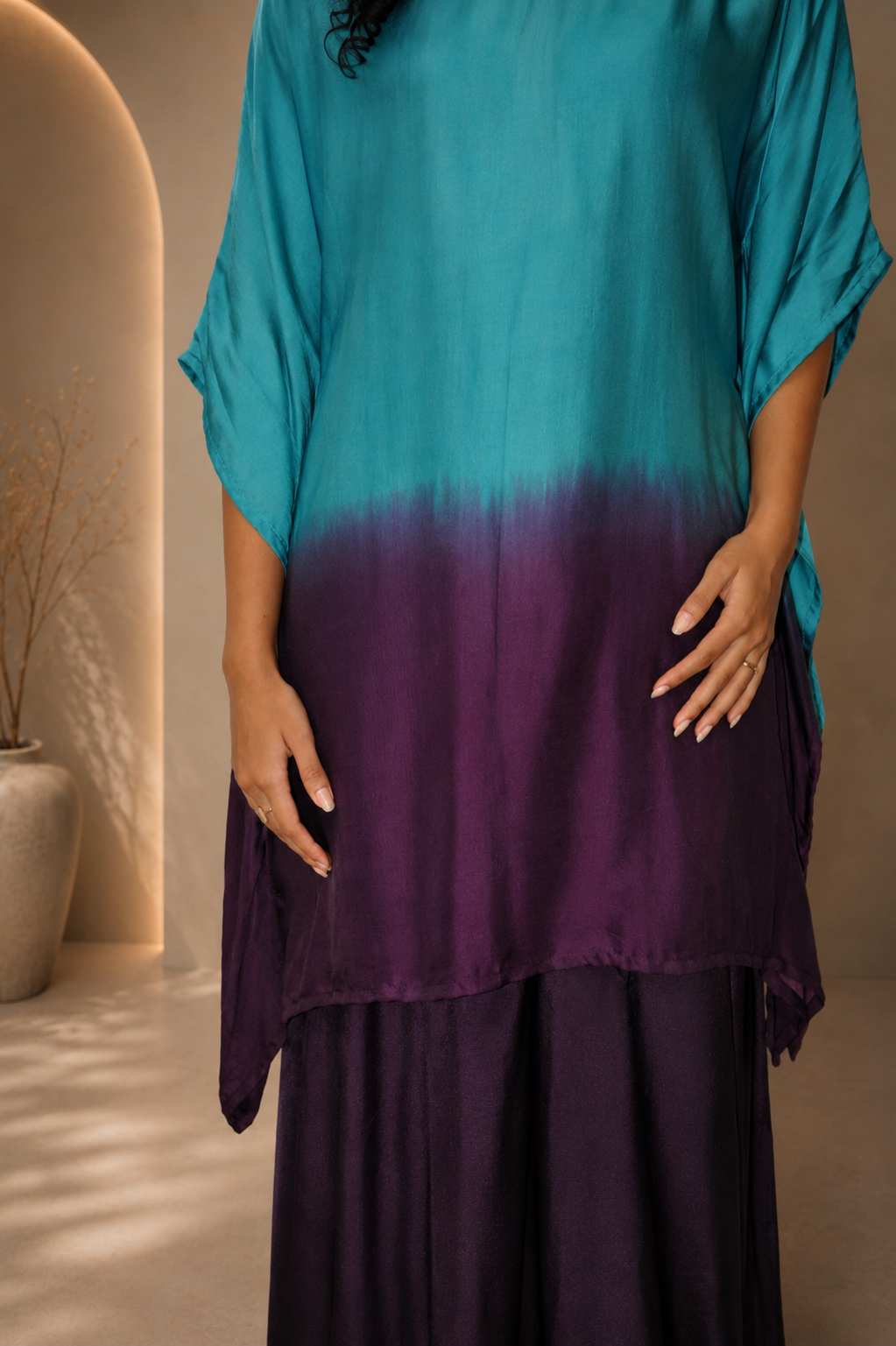 DINI's PEACOCK OMBRE KAFTAN CO-ORD SET
