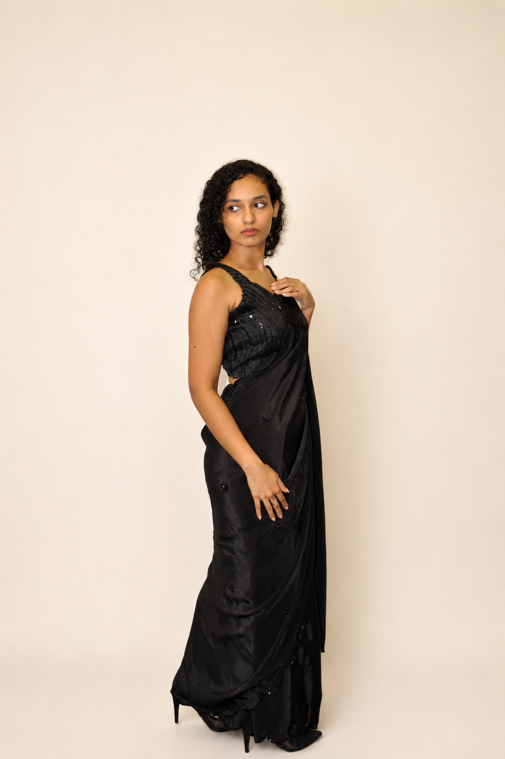 DINI's CLASSIC BLACK CUT WORK COCKTAIL SAREE