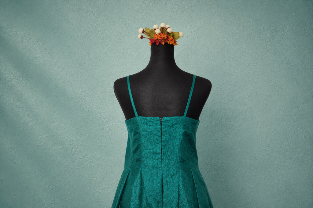 DINI's GREEN CRINKLE PLEATED STRAPPY DRESS