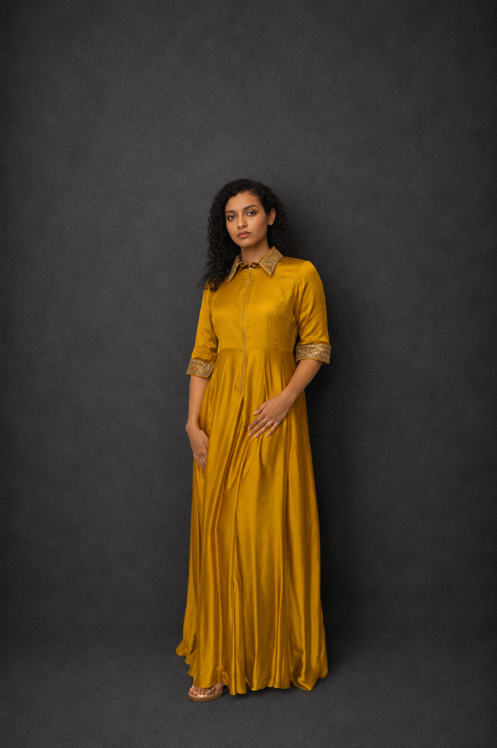 DINI's GOLDEN OCRE ZIP ANARKALI