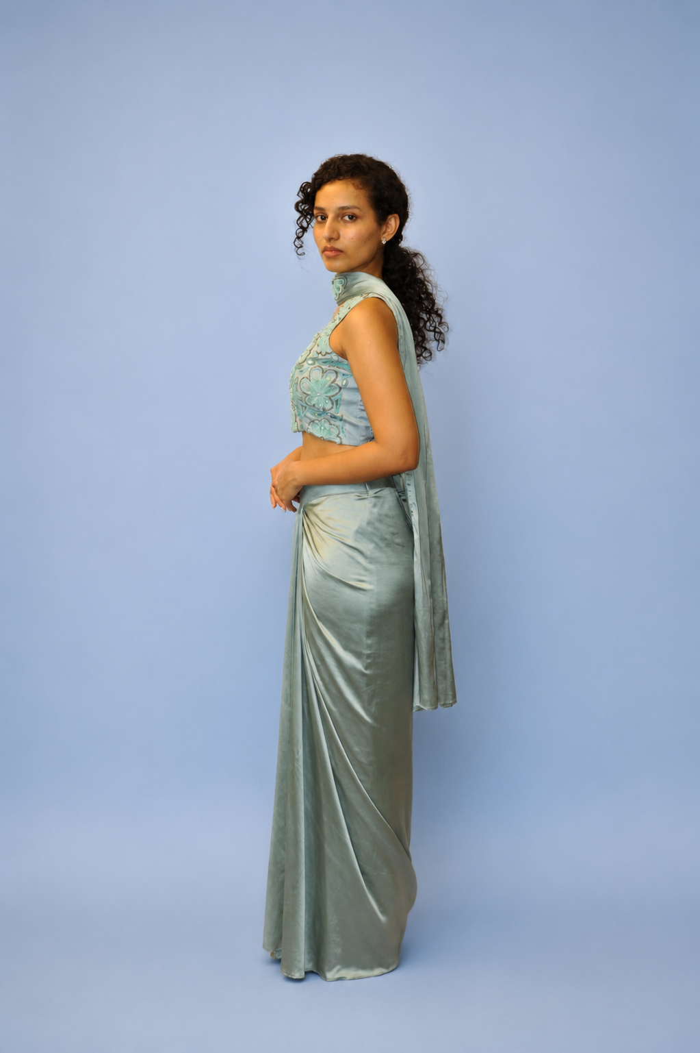 DINI's ICE BLUE DRAPED ONE PIECE