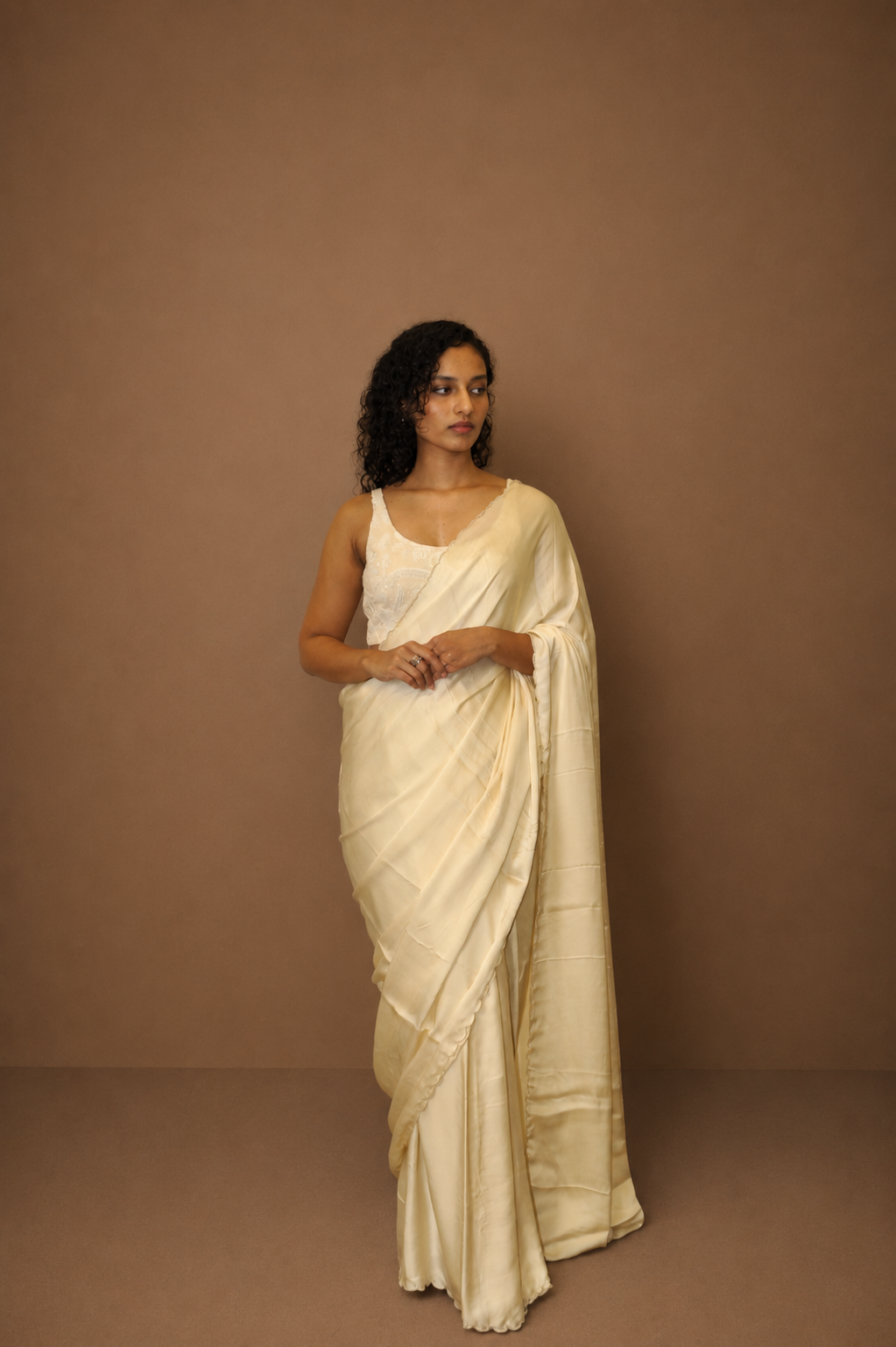 DINI's SCALLOPED VANILLA MODAL SAREE