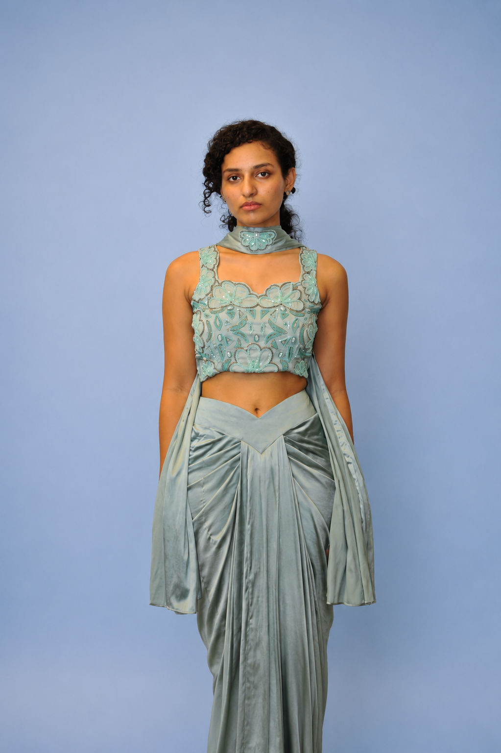 DINI's ICE BLUE DRAPED ONE PIECE