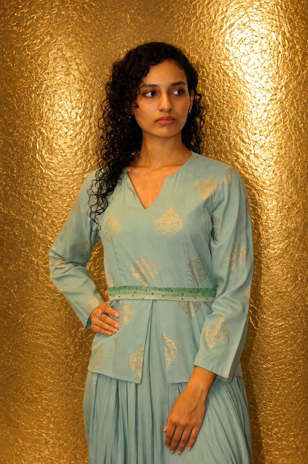 DINI'S CORAL WHISPER DHOTI ONE-PIECE