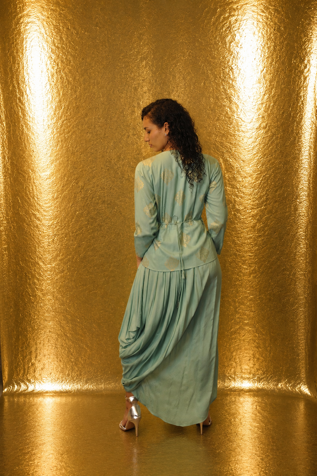 DINI'S CORAL WHISPER DHOTI ONE-PIECE