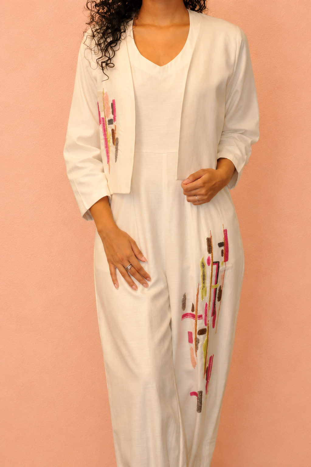 DINI's IVORY CANVAS - ABSTRACT HANDWORK JUMPSUIT
