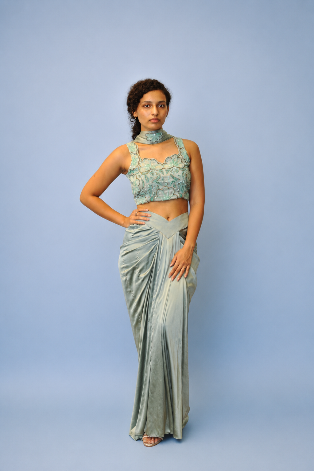 DINI's ICE BLUE DRAPED ONE PIECE