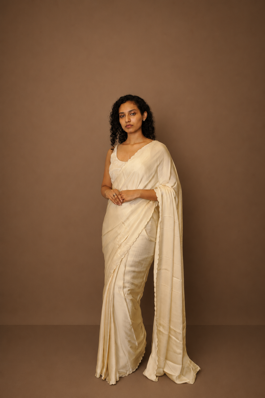 DINI's SCALLOPED VANILLA MODAL SAREE