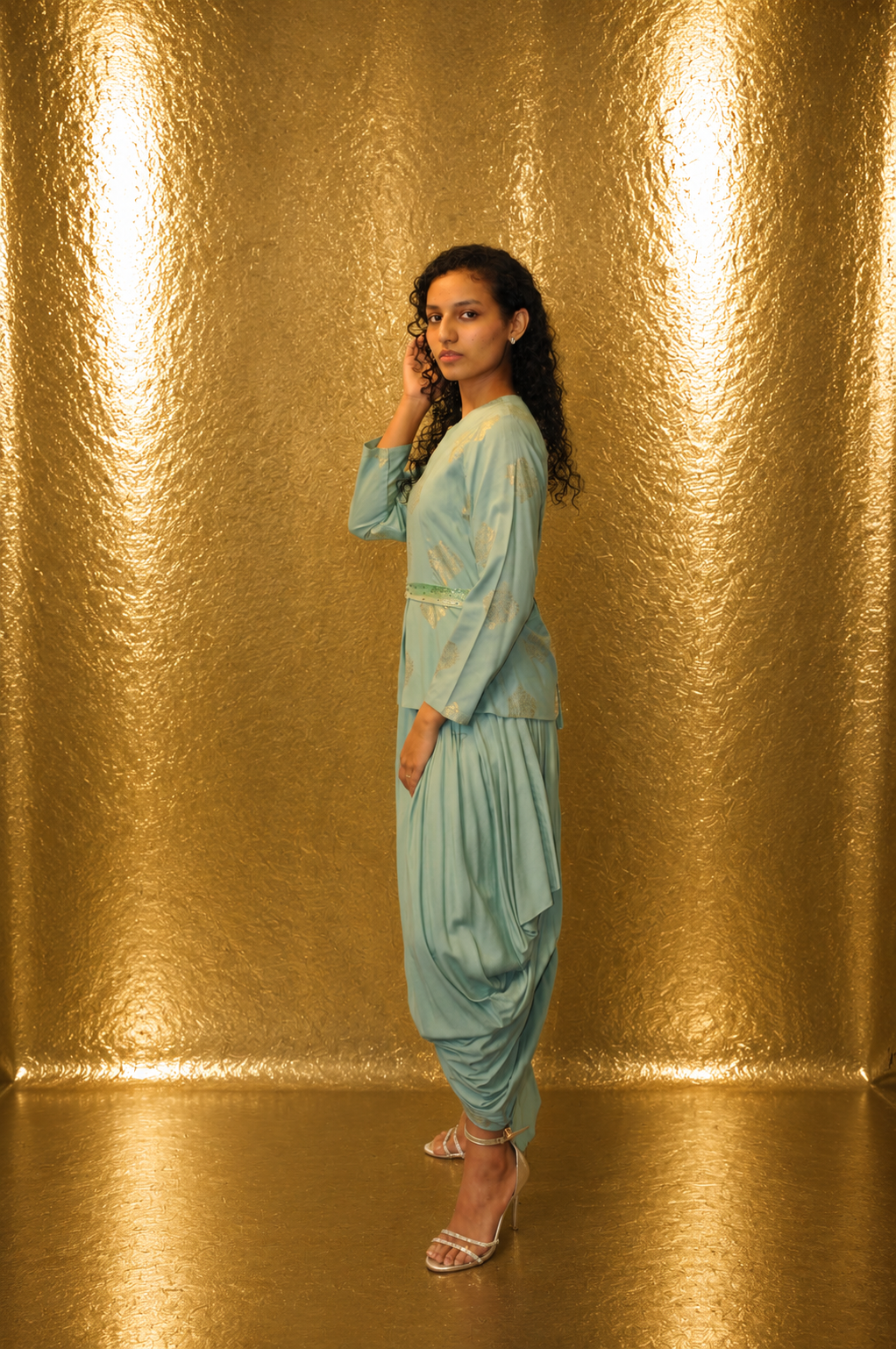 DINI'S CORAL WHISPER DHOTI ONE-PIECE