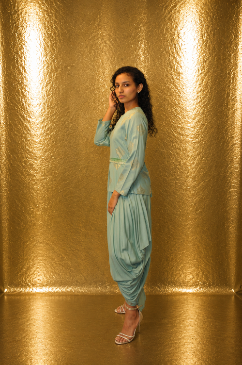 DINI'S CORAL WHISPER DHOTI ONE-PIECE