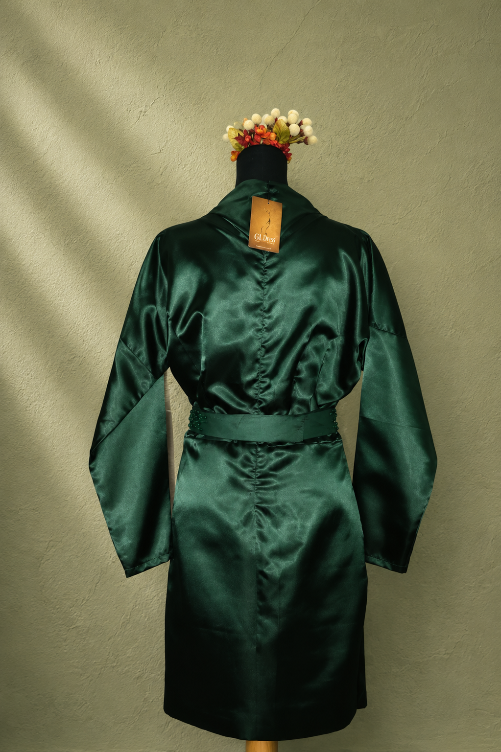 DINI's FOREST GLAZE SATIN BELTED DRESS