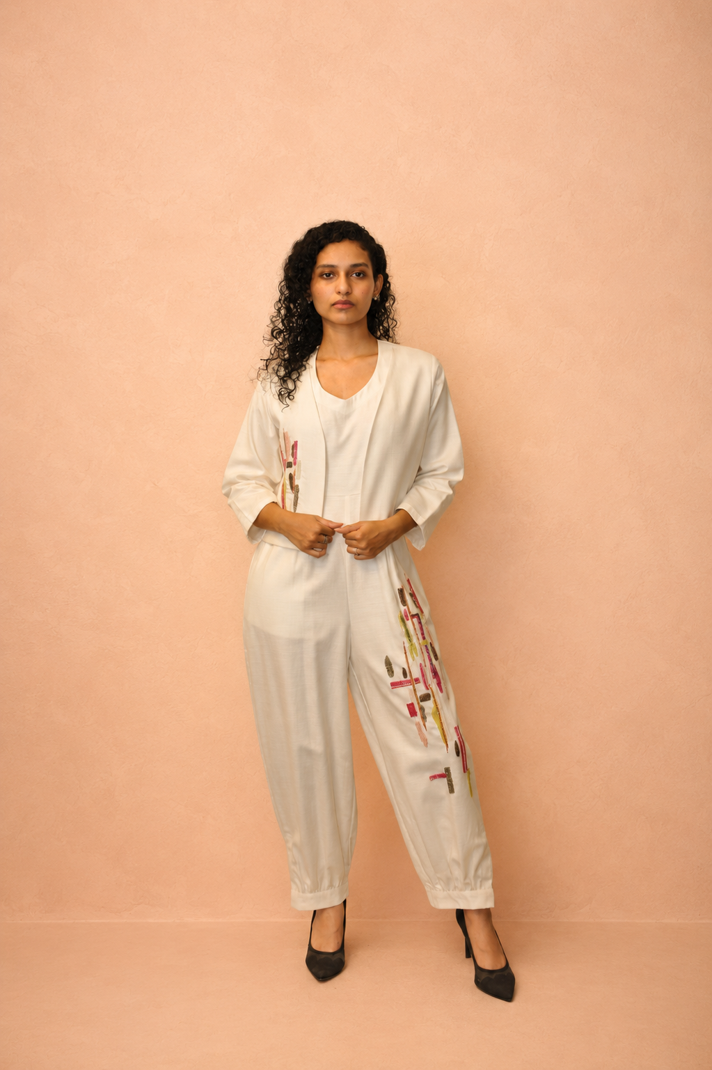 DINI's IVORY CANVAS - ABSTRACT HANDWORK JUMPSUIT