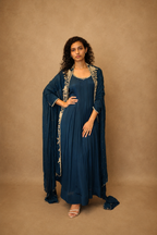 DINI's ROYAL SAPPHIRE OVERLAY ANARKALI SET