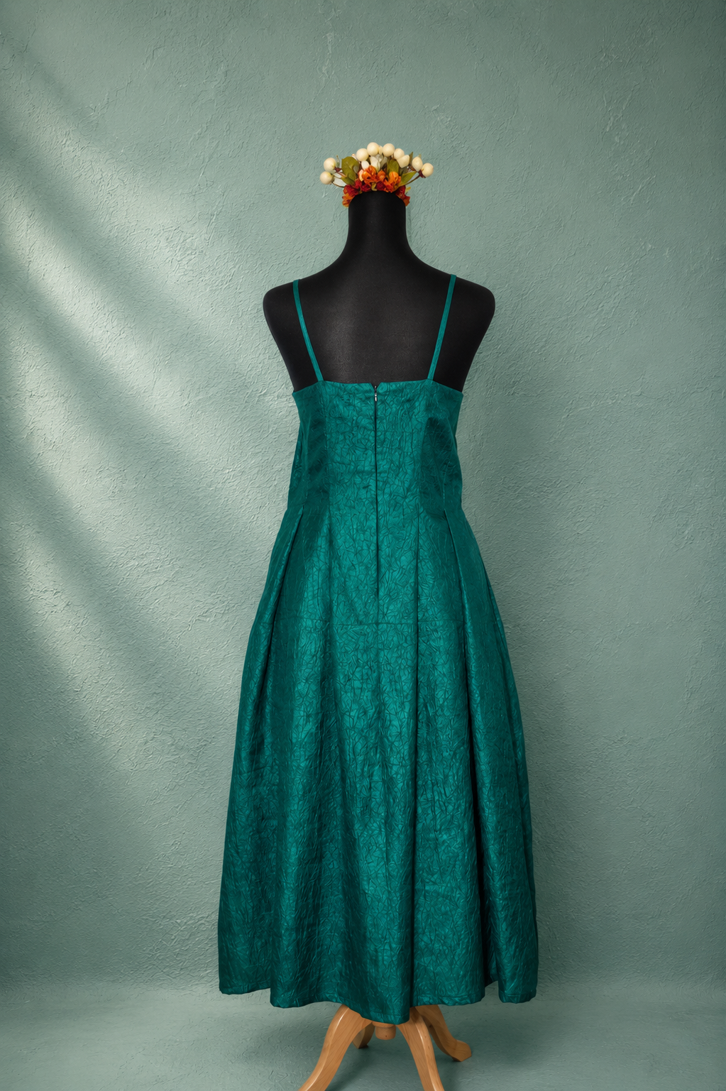 DINI's GREEN CRINKLE PLEATED STRAPPY DRESS