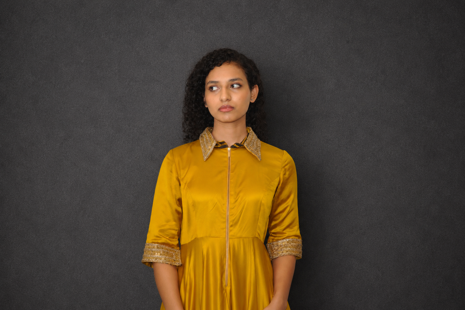 DINI's GOLDEN OCRE ZIP ANARKALI