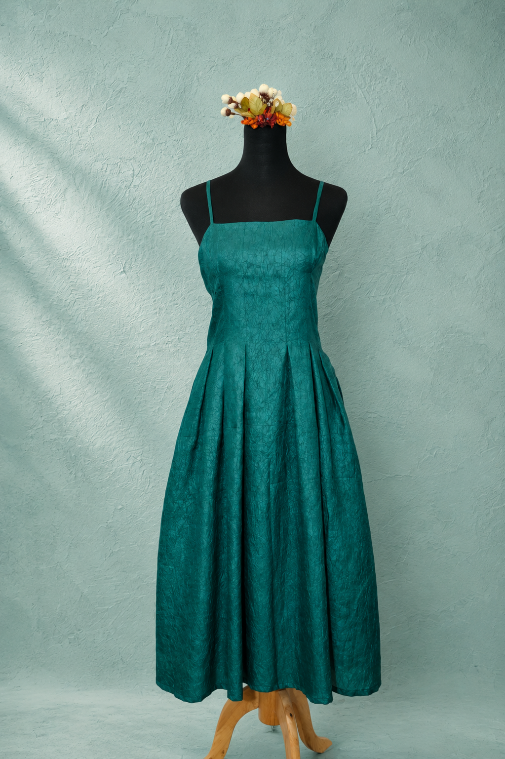 DINI's GREEN CRINKLE PLEATED STRAPPY DRESS