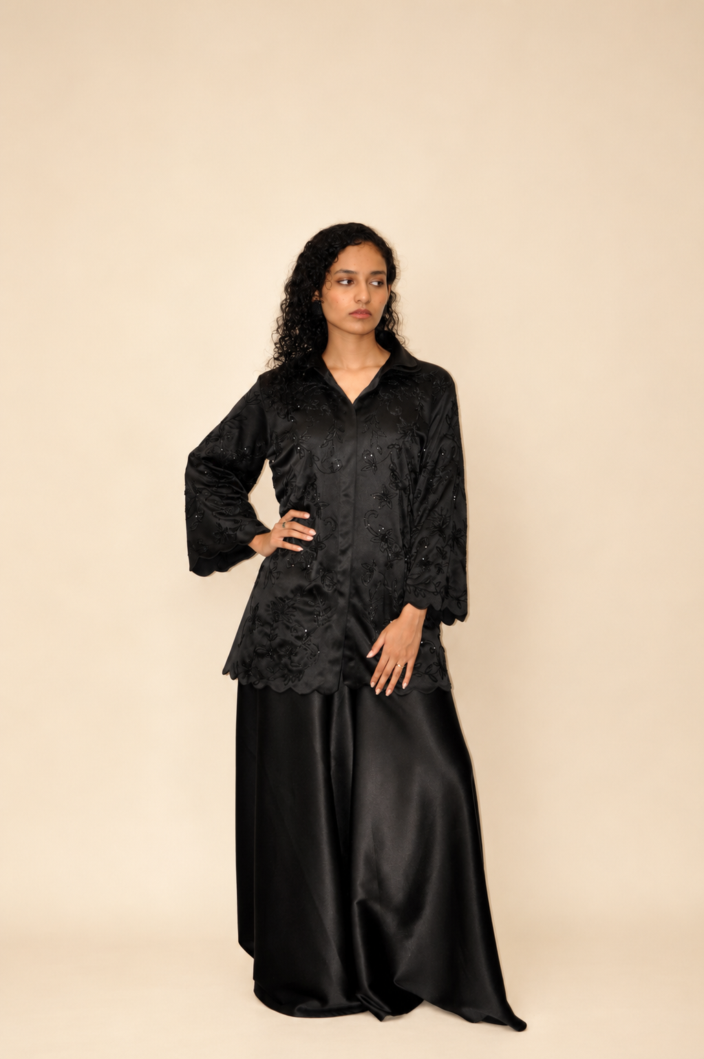 DINI's SHADOW BLOOM MONOCHROME SATIN CO-ORD SET