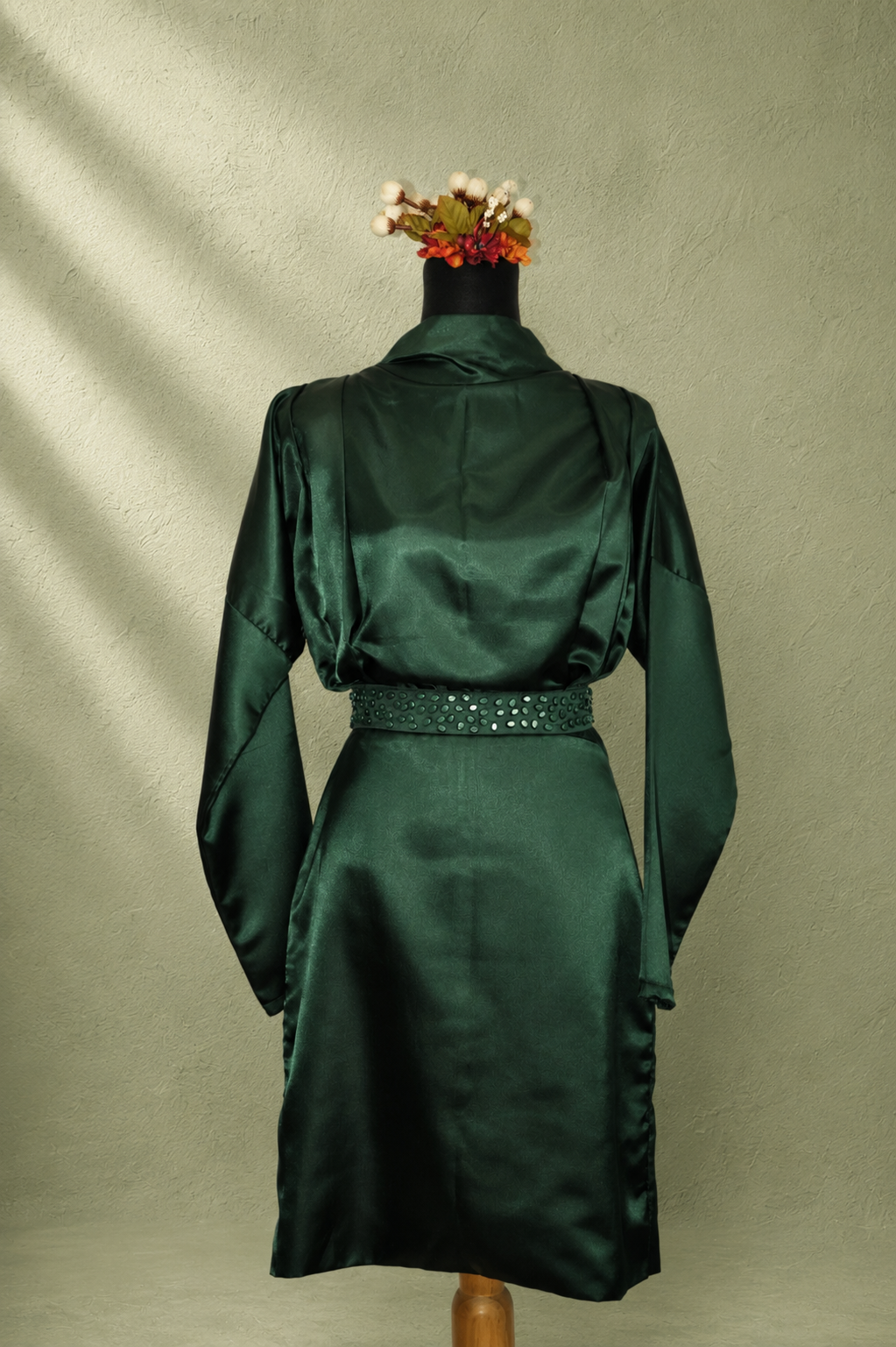 DINI's FOREST GLAZE SATIN BELTED DRESS