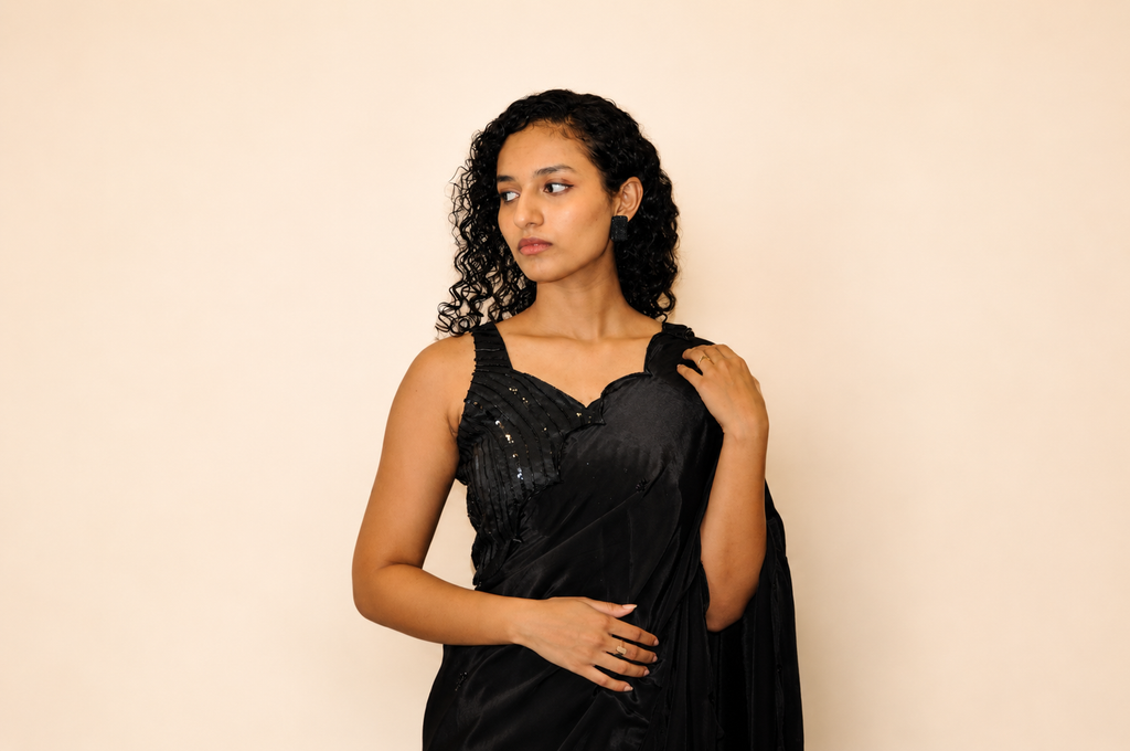 DINI's CLASSIC BLACK CUT WORK COCKTAIL SAREE